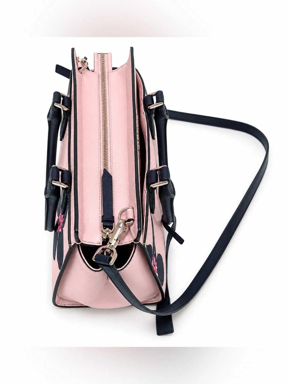 Kate Spade New York Pink Navy Grand Flora Cameron Satchel Crossbody Saffiano Bag